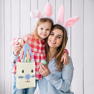 ATFUNSHOP 2 Pcs Easter Canvas Tote Bag for Kids Reusable Large Easter Bunny Bags Baskets for Easter Egg Hunt Baby Shower Birthday Party Supplies (Blue)