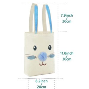 ATFUNSHOP 2 Pcs Easter Canvas Tote Bag for Kids Reusable Large Easter Bunny Bags Baskets for Easter Egg Hunt Baby Shower Birthday Party Supplies (Blue)