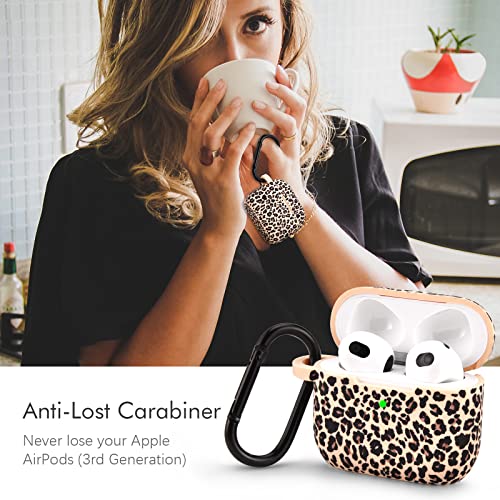 Airpods 3 Case AIRSPO Compatible with AirPods 3rd Generation Case Cover Cute AirPod 3 Case for Women Silicone Case for AirPods 3rd Generation airpods 3 Protective Skin with Keychain (Khaki/Cheetah)