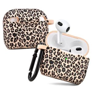 Airpods 3 Case AIRSPO Compatible with AirPods 3rd Generation Case Cover Cute AirPod 3 Case for Women Silicone Case for AirPods 3rd Generation airpods 3 Protective Skin with Keychain (Khaki/Cheetah)