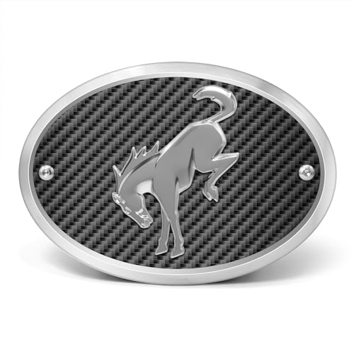 iPick Image for Ford New Bronco 3D Black Logo on Carbon Fiber Look Oval Billet Aluminum 2 inch Tow Hitch Cover