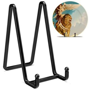 ipame plate stands for display - 6 inch metal square wire holder stand + picture frame stand holder easel for book, decorative plate, plaque, photo, platter (black 2 pack)