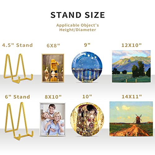 IPAME Plate Stands for Display - 6 Inch Metal Square Wire Plate Holder Display Stand + Picture Frame Stand Holder Easel for Book, Decorative Plate, Plaque, Photo, Platter (Gold 2 Pack)