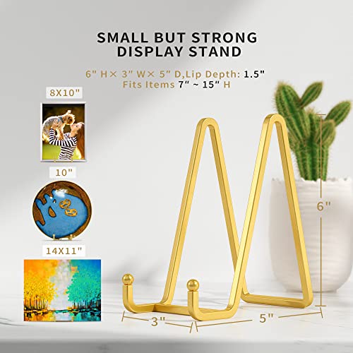 IPAME Plate Stands for Display - 6 Inch Metal Square Wire Plate Holder Display Stand + Picture Frame Stand Holder Easel for Book, Decorative Plate, Plaque, Photo, Platter (Gold 2 Pack)