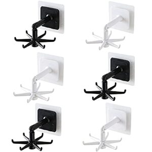 kitchen utensil hanger,under cabinet holder 6 pieces 360 degrees rotating folding hook self-adhesive waterproof utility for home bathroom no drilling （3 white+3 black）, 4.3×2.7×1.9 inch