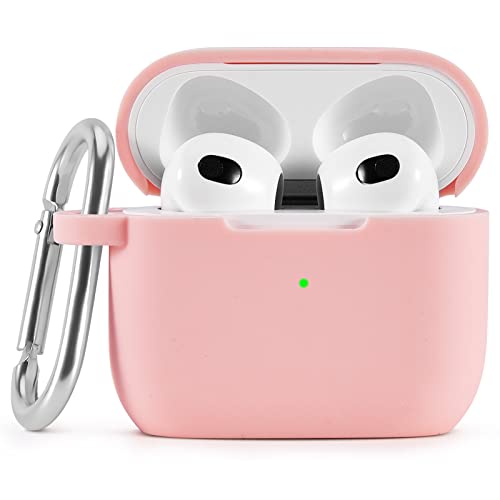 AIRSPO AirPods 3rd Generation Case Cover 2021, Silicone Protective Accessories Skin with Apple AirPods 3 Case with Keychain, Wireless Charging, Front LED Visible (Pink)