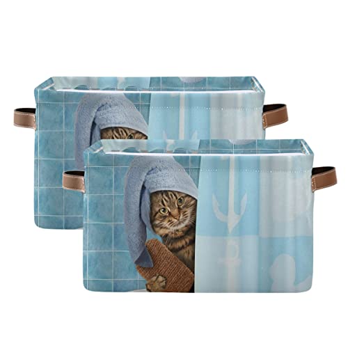 Foldable Storage Baskets,Funny Kitten Cat Storage Bins with Handles, Decorative Cloth Organizer Storage Boxes for Home|Office 15 x 11 x 9.5 in