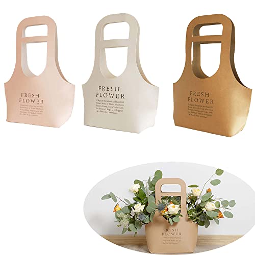 Setaria Viridis Flower Paper Gift Paper Bags party bags Florist Bouquet Flower Ikebana Holder Basket Small Gift Crafts Table Decor Party Gift Box Wedding Favors 3 Pack (pink white Kraft paper color)