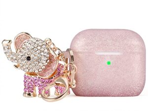 mofree compatible with airpods 3 case cover 2021, soft silicone protective case for airpods 3rd generation case with bling elephant keychain, charging case for airpods gen 3 case women (rose gold)