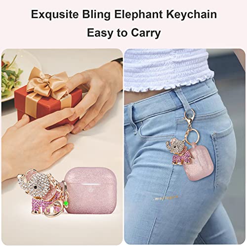 MOFREE Compatible with Airpods 3 Case Cover 2021, Soft Silicone Protective Case for Airpods 3rd Generation Case with Bling Elephant Keychain, Charging Case for AirPods Gen 3 Case Women (Rose Gold)