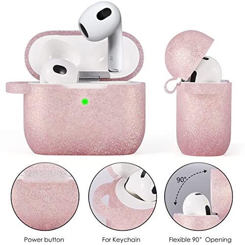 MOFREE Compatible with Airpods 3 Case Cover 2021, Soft Silicone Protective Case for Airpods 3rd Generation Case with Bling Elephant Keychain, Charging Case for AirPods Gen 3 Case Women (Rose Gold)