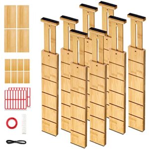 horganize bamboo drawer dividers with inserts, 8 pack kitchen drawer dividers adjustable (17-22 inches) for clothes, dresser, bathroom, office