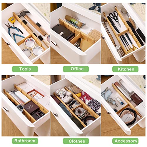 horganize Bamboo Drawer Dividers with Inserts, 8 Pack Kitchen Drawer Dividers Adjustable (17-22 inches) for Clothes, Dresser, Bathroom, Office