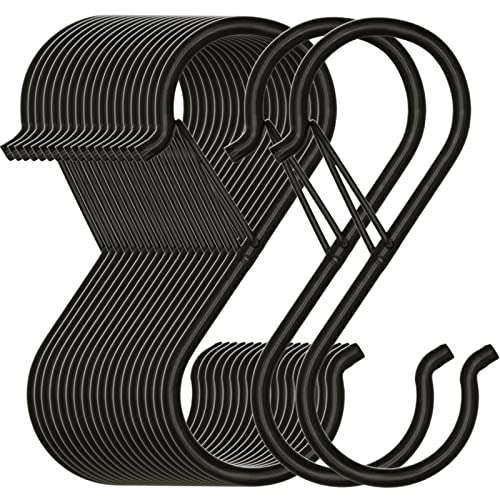 Mzekgxm 20 Pack S Hooks for Hanging, Heavy Duty Safety Buckle Design Black S Shaped Hooks for Hanging Kitchenware, Pots, Pans, Cups, Plants, Clothes, Towels in Kitchen, Bathroom, Closet, Garden