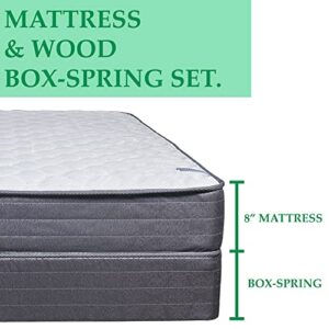 Treaton, 8-Inch Gentle Firm Supportive Yet Remarkebly Comfortable Innerspring Mattress & 8" Wood Box Spring Set, Queen