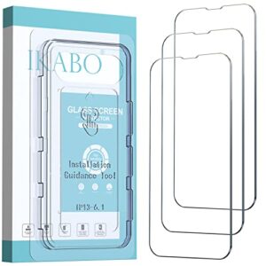 ikabo glass screen protector for iphone 14/13/13 pro [6.1 inch] display 3 pack tempered glass, case friendly, [free alignment tool]