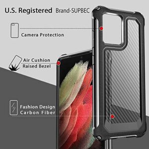 SUPBEC Samsung Galaxy S21 Ultra Case, Carbon Fiber Shockproof Protective Cover with Screen Protector [x2] [Military Grade Protection] [Anti Scratch], Phone Case for Samsung S21 Ultra 5G, 6.8", Black