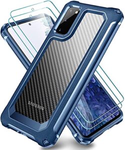 supbec samsung galaxy s20 fe case, carbon fiber shockproof protective cover with screen protector [x2] [military grade drop protection] [anti scratch&fingerprint], samsung s20 fe 5g case, blue