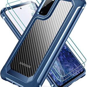 SUPBEC Samsung Galaxy S20 FE Case, Carbon Fiber Shockproof Protective Cover with Screen Protector [x2] [Military Grade Drop Protection] [Anti Scratch&Fingerprint], Samsung S20 FE 5G Case, Blue