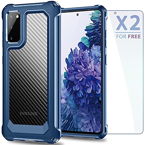 SUPBEC Samsung Galaxy S20 FE Case, Carbon Fiber Shockproof Protective Cover with Screen Protector [x2] [Military Grade Drop Protection] [Anti Scratch&Fingerprint], Samsung S20 FE 5G Case, Blue