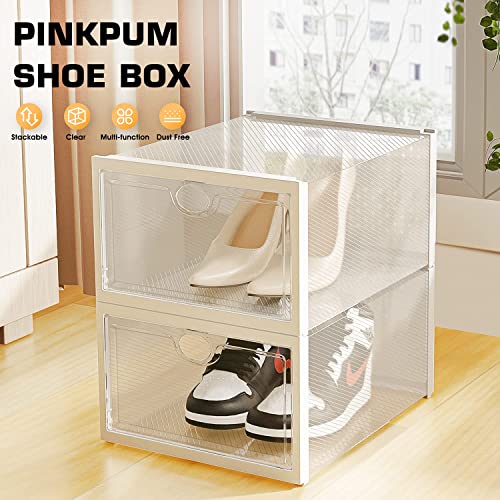 Pinkpum 4 Pack-Drawer Shelf Storage Container for Wardrobe +12 Pack Large Clear Plastic Shoe Storage Foldable Sneaker Storage Fit for Size 12