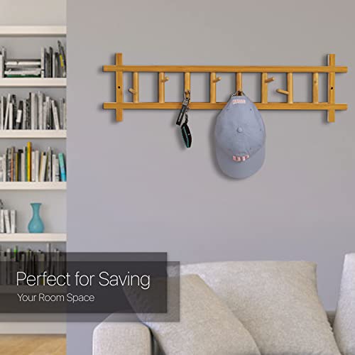 MoNiBloom Coat Rack Wall Mount 8 Pegs Long Bamboo Hooks for Hanging Backpack Coat Towel Hat Bag for Entryway, Hallway, Kitchen, Bedroom, Natural