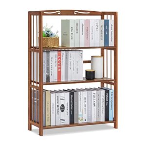 monibloom 3 tier bookcase, modern free standing bookshelf, adjustable book storage rack holder organizer shelves in living room kitchen home office, brown