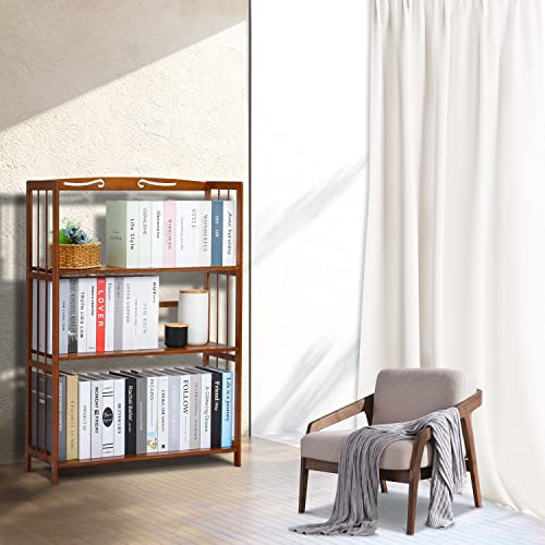 MoNiBloom 3 Tier Bookcase, Modern Free Standing Bookshelf, Adjustable Book Storage Rack Holder Organizer Shelves in Living Room Kitchen Home Office, Brown
