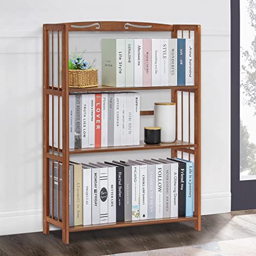 MoNiBloom 3 Tier Bookcase, Modern Free Standing Bookshelf, Adjustable Book Storage Rack Holder Organizer Shelves in Living Room Kitchen Home Office, Brown