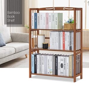 MoNiBloom 3 Tier Bookcase, Modern Free Standing Bookshelf, Adjustable Book Storage Rack Holder Organizer Shelves in Living Room Kitchen Home Office, Brown