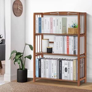 MoNiBloom 3 Tier Bookcase, Modern Free Standing Bookshelf, Adjustable Book Storage Rack Holder Organizer Shelves in Living Room Kitchen Home Office, Brown