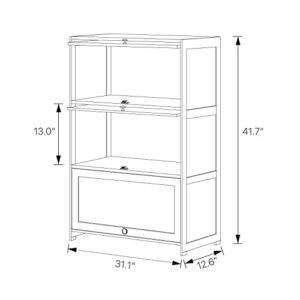 MoNiBloom 3 Tier Bookcase, Bamboo Free Standing Book Shelf Organizer Storage with Flip Doors for Home, Balcony, Hallway, Office, Bedroom, Brown