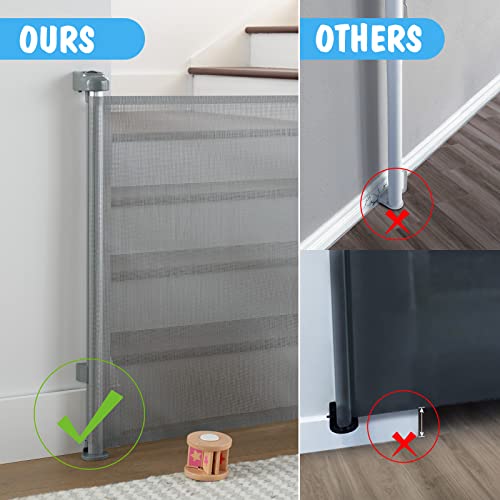 Cumbor Baby Gate Retractable Gates for Stairs, Mesh Dog Gate for The House, Wide Pet Gate 33" Tall, Extends to 55" Wide, Long Child Safety Gates for Doorways, Hallways, Cat Gate Indoor/Outdoor(Gray)