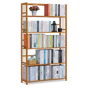 monibloom bamboo wide 5-tier bookshelf large adjustable bookcase shelf organizer rack in living room study library home office, natural