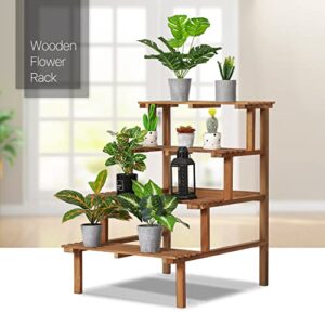 MoNiBloom 4 Tier Ladder Style Wood Plant Stand Indoor Outdoor, Flower Pot Rack Display Stand Organizer Holder for Patio Lawn Balcony Lawn Garden Home