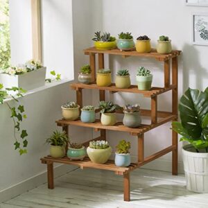 MoNiBloom 4 Tier Ladder Style Wood Plant Stand Indoor Outdoor, Flower Pot Rack Display Stand Organizer Holder for Patio Lawn Balcony Lawn Garden Home