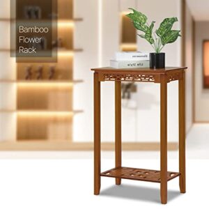 MoNiBloom Bamboo Hollow Carved Flower Pot Stand Plant Pot Rack with Indoor Outdoor Planter Holders for Patio Balcony Yard, Enlarge the Countertop, Brown