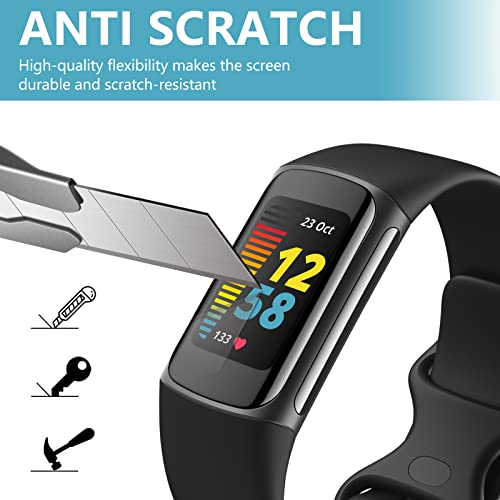 EZCO 4-Pack Screen Protector Compatible with Fitbit Charge 6/5, 3D Full Coverage Screen Protector Cover Film Accessories for Charge 6 5 Smart Watch [Anti-Scratch][Crystal Clear]