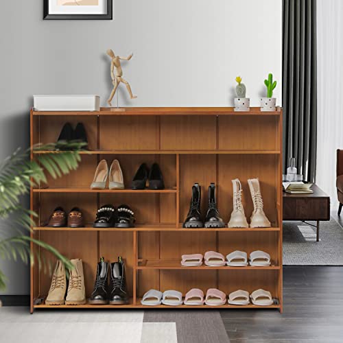MoNiBloom Bamboo Shoe Storage Cabinet, Free Standing 6 Tier Shoe Rack Organizer Shelf with Boots Compartment for 26-30 Pairs Entryway Hallway Bedroom, Brown