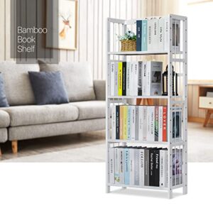 MoNiBloom Multi-Layer Bookshelf, Bamboo 4 Tier Adjustable Bookcase Shelf Organizer Rack Plant Stand for Living Room Garden Office Home Office, White