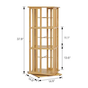 MoNiBloom 3-Tier Corner Book Shelf, 360° Bamboo Rotating Storage Display Rack Standing Shelves with Open Design Shelving for Living Room Study Room Office, Natural