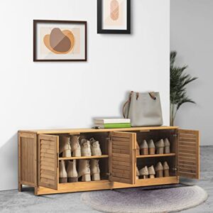 MoNiBloom Bamboo Shoe Cabinet, Bamboo 2 Tier Shoe Shelf Organizer Storage with Shutter Doors for 11-15 Pairs Entryway Hallway Bedroom, Natural