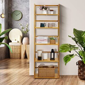 MoNiBloom Bamboo 5 Tier Bookshelf Bookcase Shelf Storage Organizer, Free-Standing Utility Plant Flower Rack for Living Room Office Bedroom Kitchen, Natural