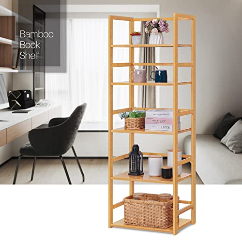 MoNiBloom Bamboo 5 Tier Bookshelf Bookcase Shelf Storage Organizer, Free-Standing Utility Plant Flower Rack for Living Room Office Bedroom Kitchen, Natural