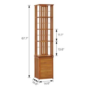 MoNiBloom 360 Degree Rotating Bookcase Storage Cabinet with Door, Bamboo 6 Tier Bookshelf Free Standing Display Organize for Living Room Bedroom Office, Brown