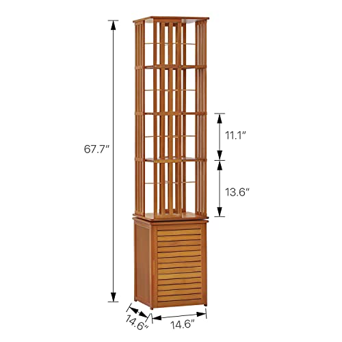 MoNiBloom 360 Degree Rotating Bookcase Storage Cabinet with Door, Bamboo 6 Tier Bookshelf Free Standing Display Organize for Living Room Bedroom Office, Brown