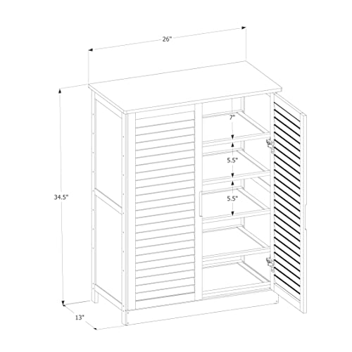 MoNiBloom 5 Tier Shoe Storage Cabinet with Shutter Doors, Bamboo Shoe Floor Storage Organizer Rack for 11-15 Pairs Entryway Hallway Mudroom, Brown