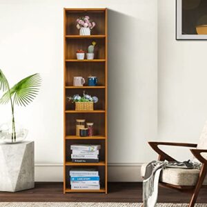 MoNiBloom Bamboo 7 Tier Free Standing Tall Bookcase Narrow Display Storage Shelves Collection Décor Furniture for Home Living Room Study Room, Brown