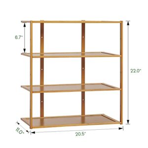 MoNiBloom Bamboo 4 Tier Shoe Rack Vertical Shoe Storage Sheld Stand Space Saving Shoe Organizer for 11-15 Pairs Small Spaces Corner Bedroom Living Room, Brown