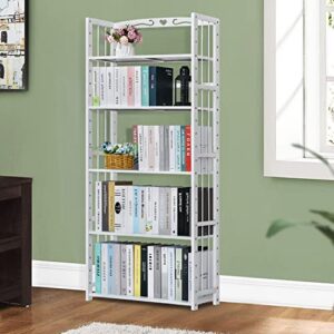 MoNiBloom Tall 5 Tier Bookshelf, Bamboo Multifunction Free-Standing Storage Bookcase Display Shelf Organizers for Living Romm Home Office Study Room, White